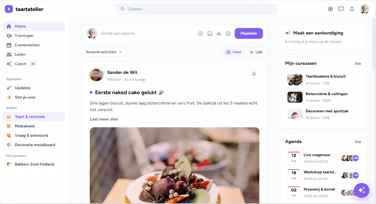 Huddle online leeromgeving met community, cursussen en agenda